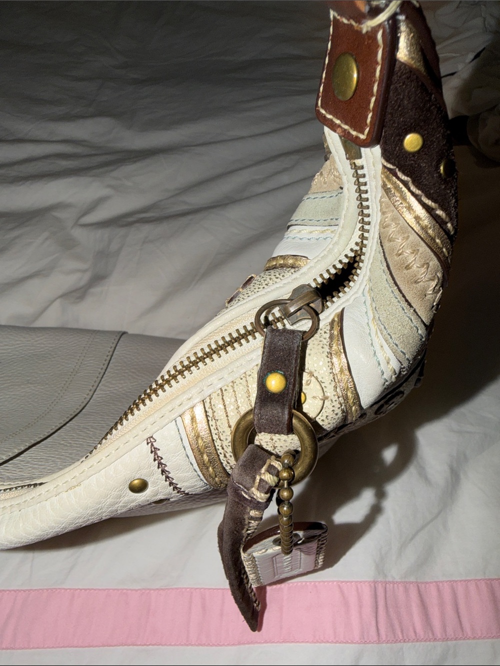 COACH White Leather Hobo Bag with Metallic Accents - Picture 7 of 9